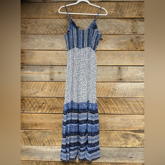 Japna Boho Sleeveless Maxi Dress Paisley Floral Smocked Large Blue White Summer - Picture 3 of 13